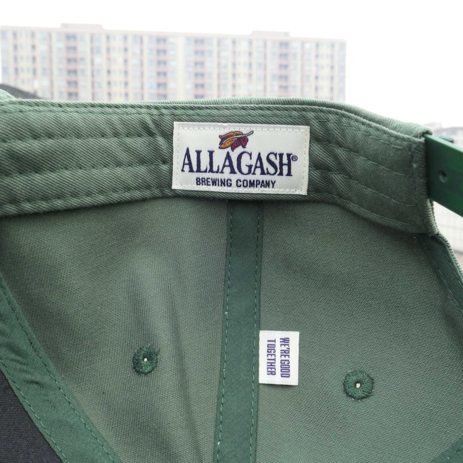 Woven Allagash interior label in the green cap