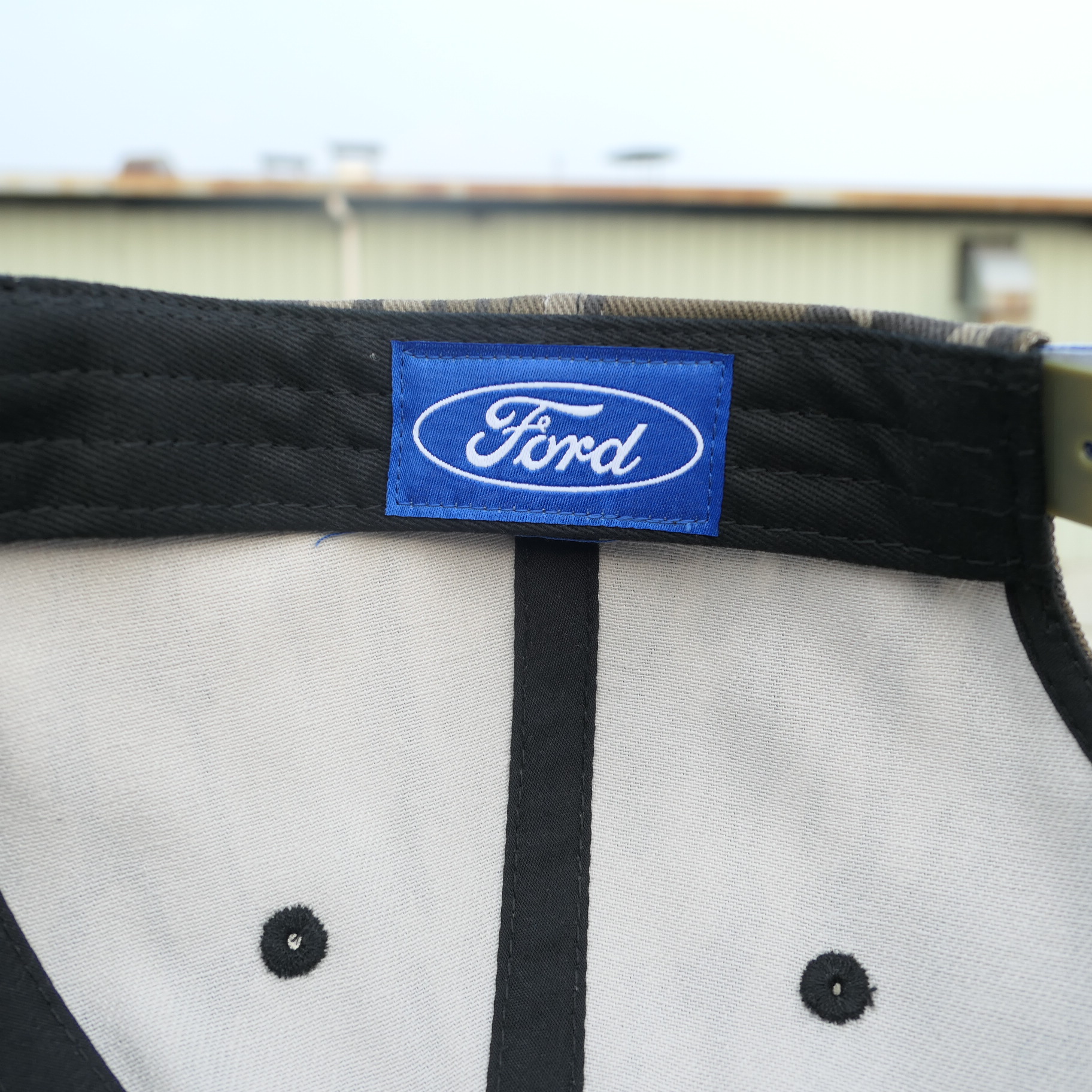 Ford woven interior label in the camo sample