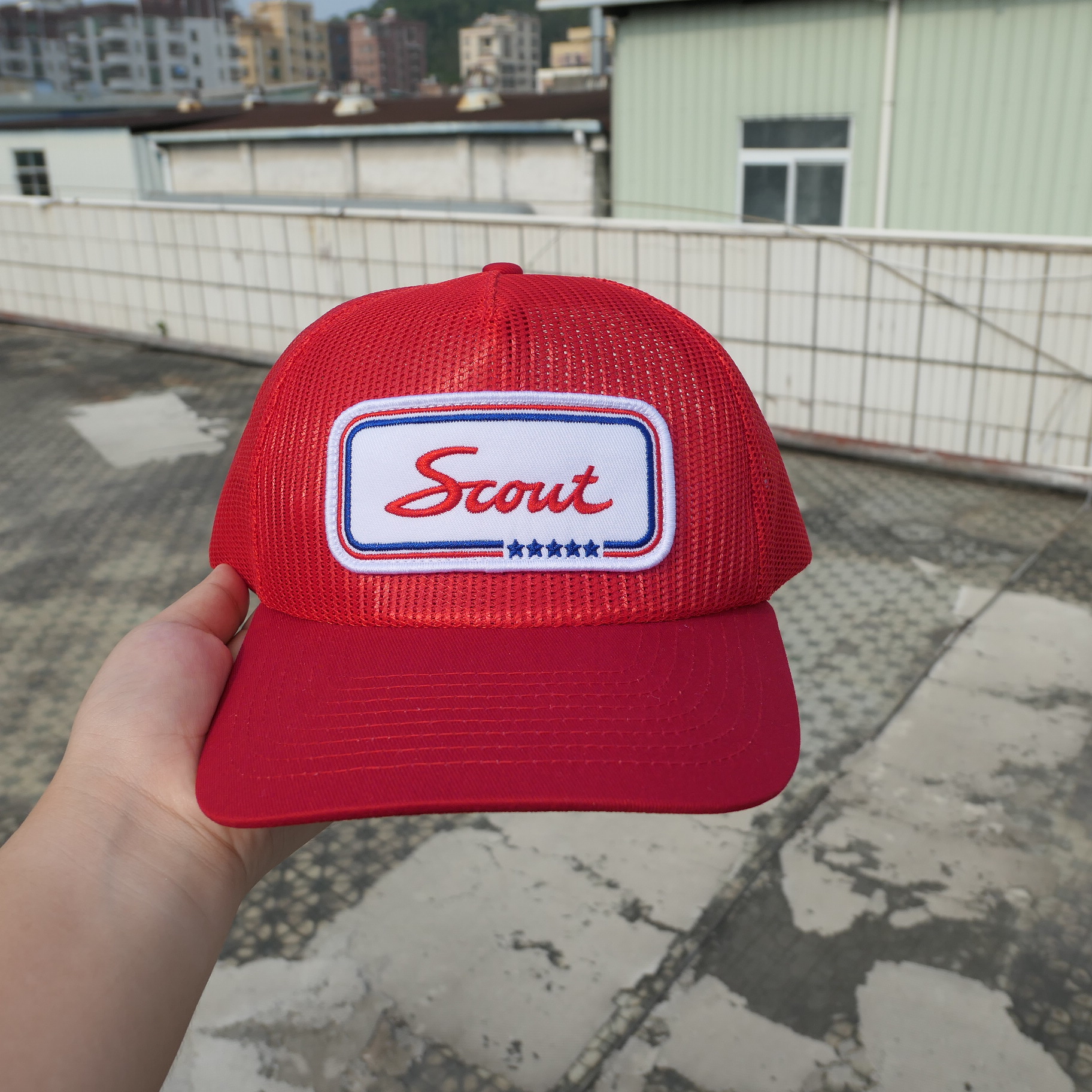 Red Scout Motors mesh trucker sample with a script patch