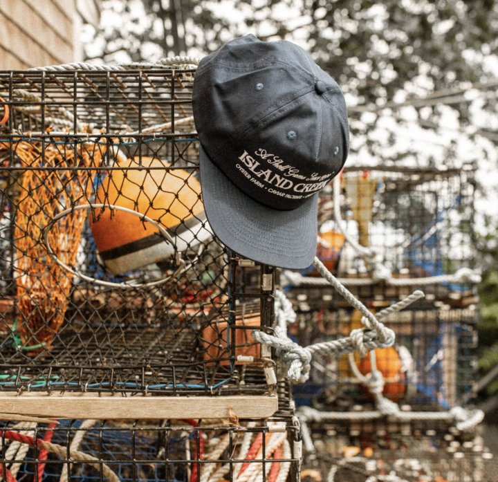 Island Creek cap resting on fishing traps