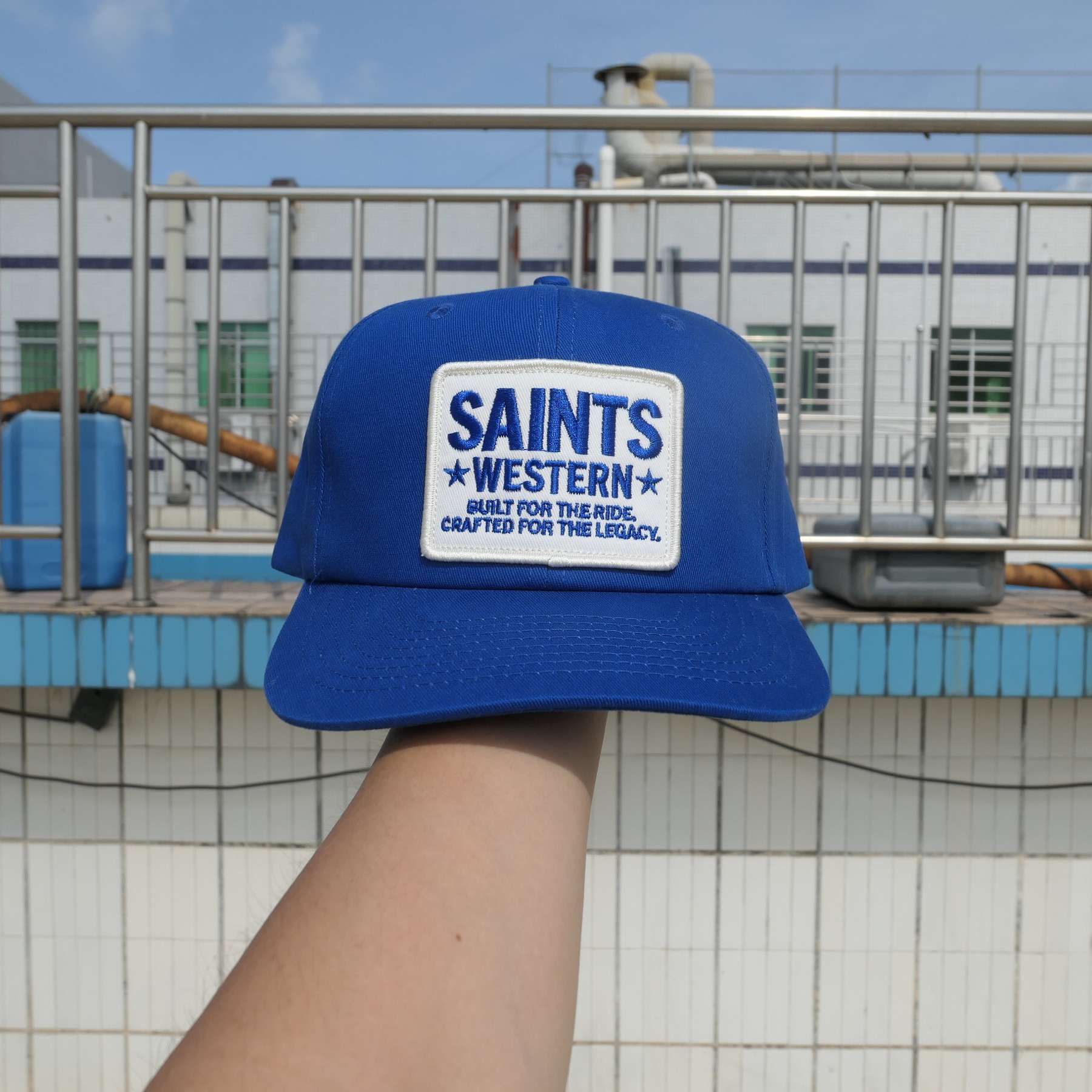 Blue Saints Western finished sample with embroidered patch