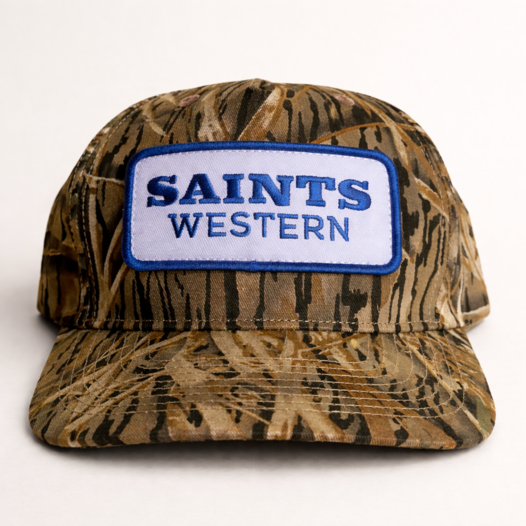 Finished Saints Western camouflage cap with blue patch