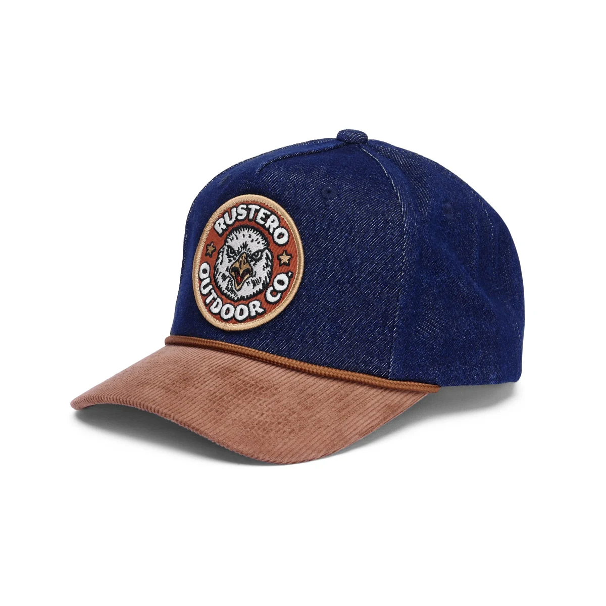 Navy Rustero cap with a tan textured brim and round tiger patch