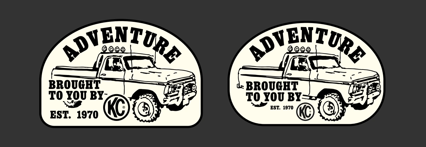 KC Hilites — Adventure Further truck badges; original graphic exploration