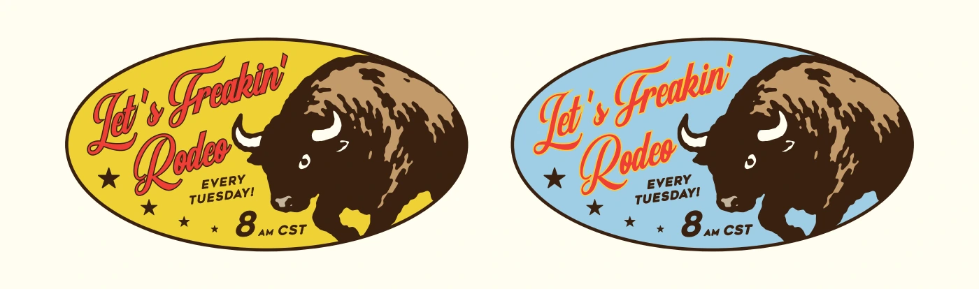 Let’s Freakin’ Rodeo — Bison badge colorways; original graphic exploration