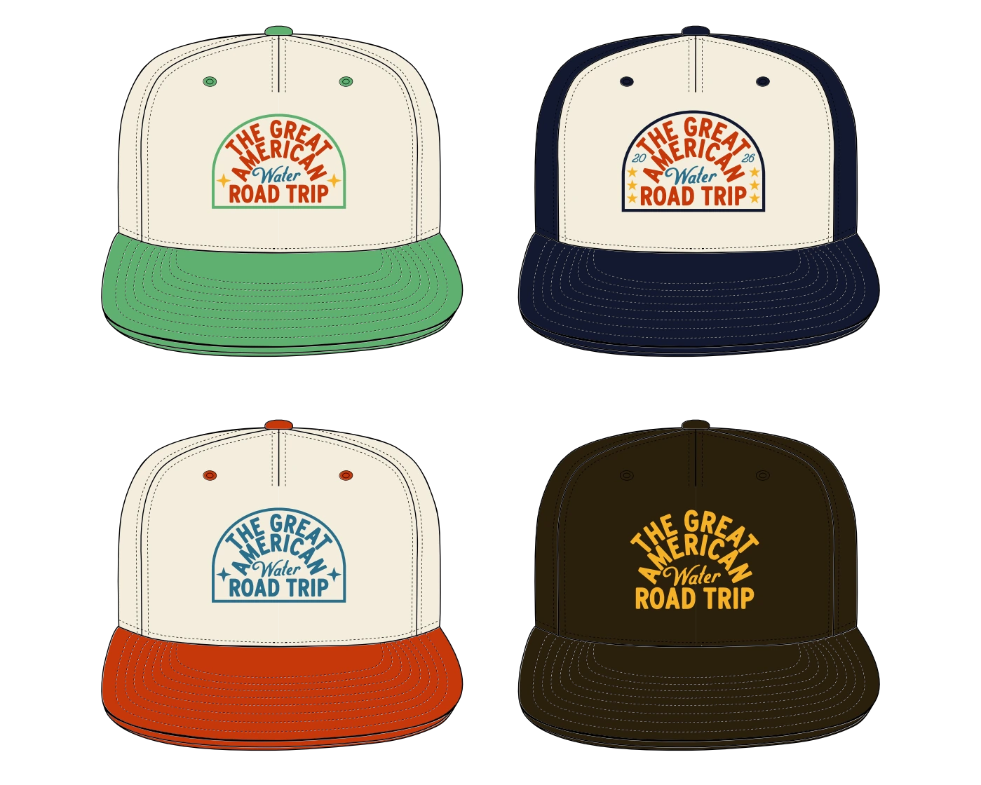 The Great American Water Road Trip — Water road trip headwear collection; original headwear concept