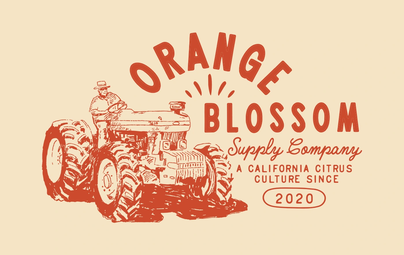 Orange Blossom — California citrus tractor illustration; original graphic exploration