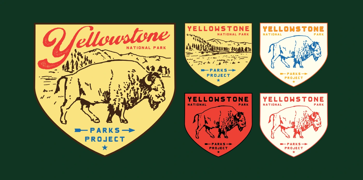 Parks Project — Yellowstone bison badge colorways; original graphic exploration