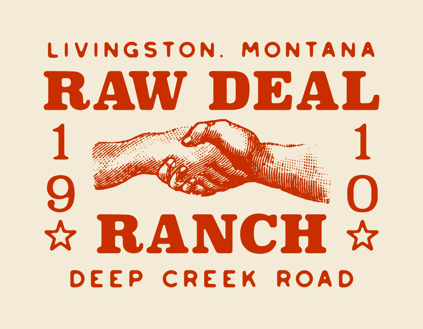 Raw Deal Ranch — Livingston Montana handshake illustration; original graphic exploration