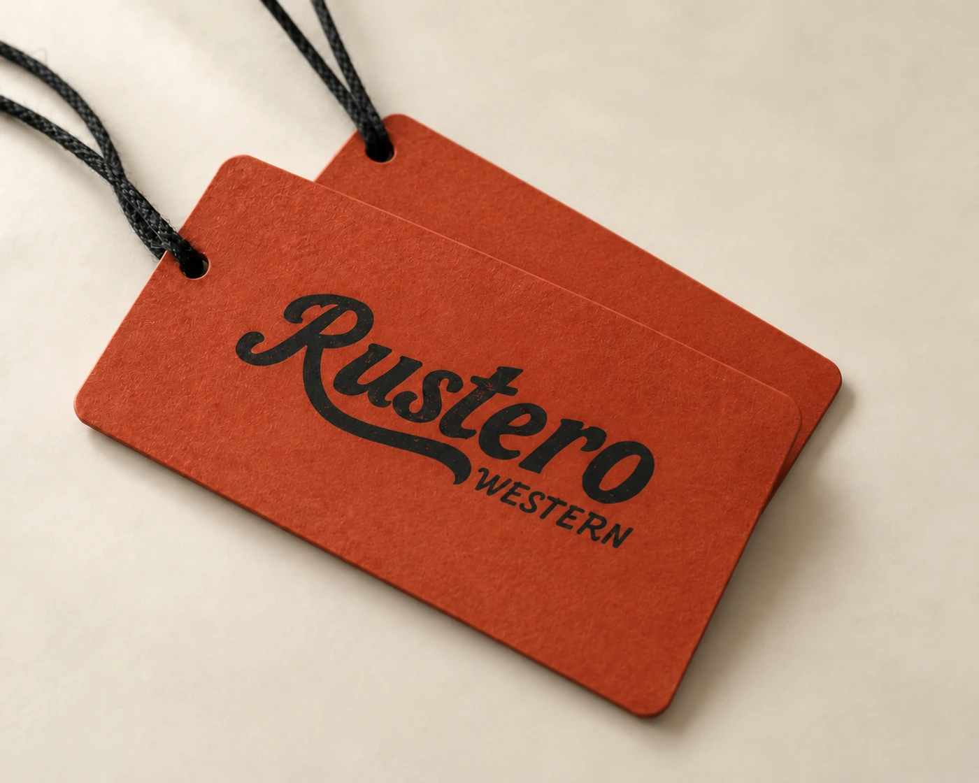 Rustero rust-orange paper hangtags with punched holes and cotton cord, hangtag visualization
