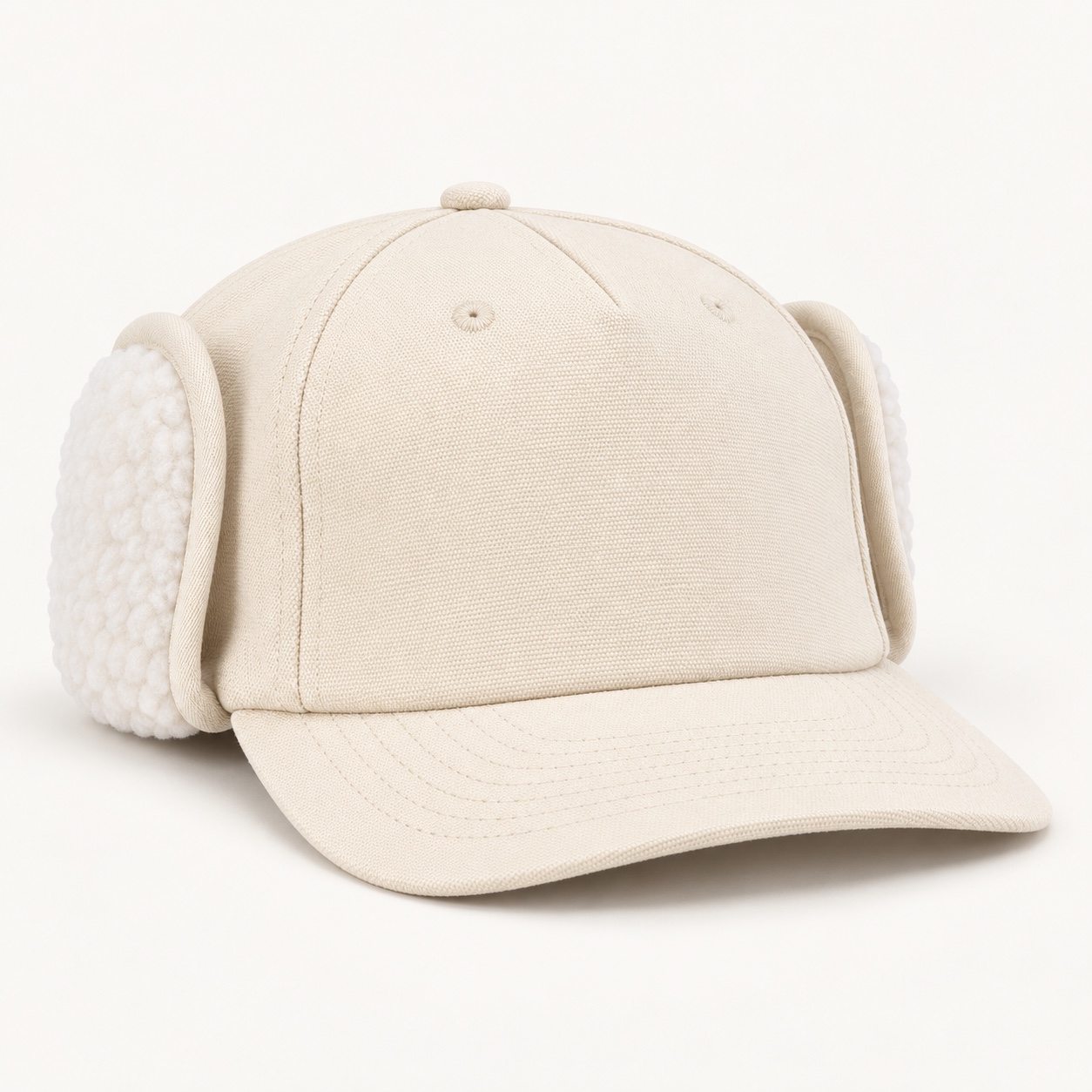 Blank warm ivory flapjack with cream fleece-lined earflaps