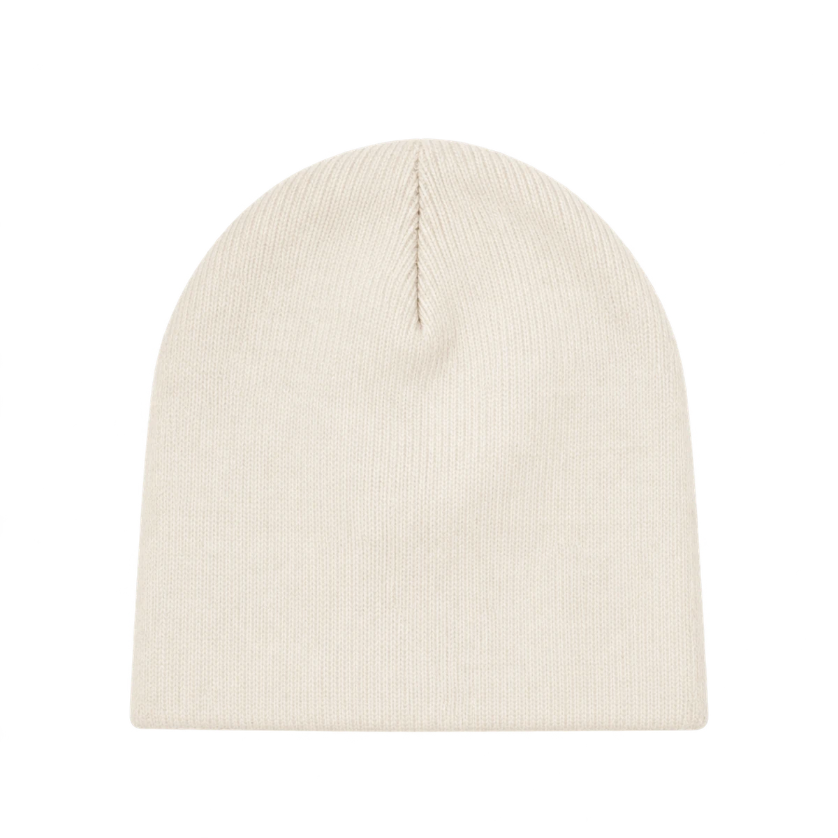 Blank warm ivory cuffless knit skullcap, front view